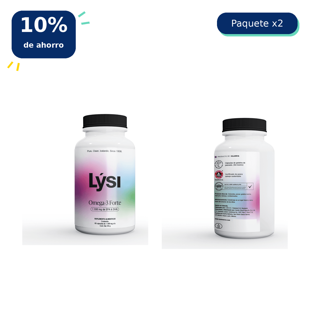 Lýsi Omega-3 Forte — Paquete de 2 frascos 60 pcs - LysiMexico