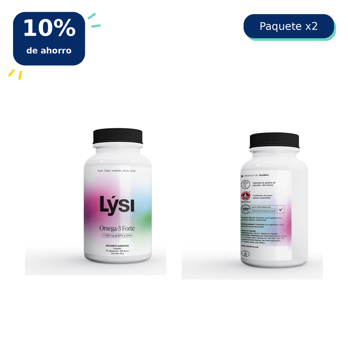 Lýsi Omega-3 Forte — Paquete de 2 frascos 90 pcs - LysiMexico