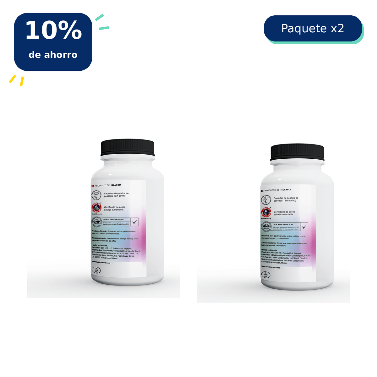 Lýsi Omega-3 Forte — Paquete de 2 frascos 90 pcs - LysiMexico